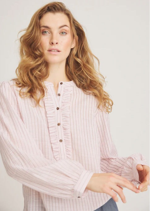 Blouse Anso Streep Ruche Roze