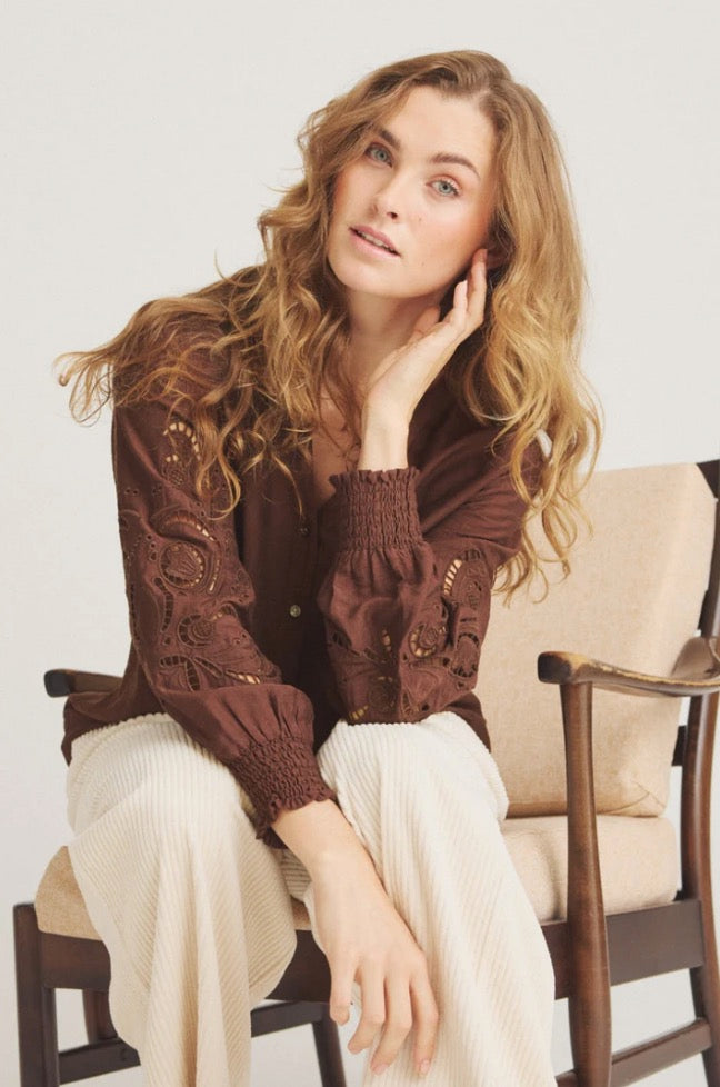 Blouse Ari Siermouw V Bruin