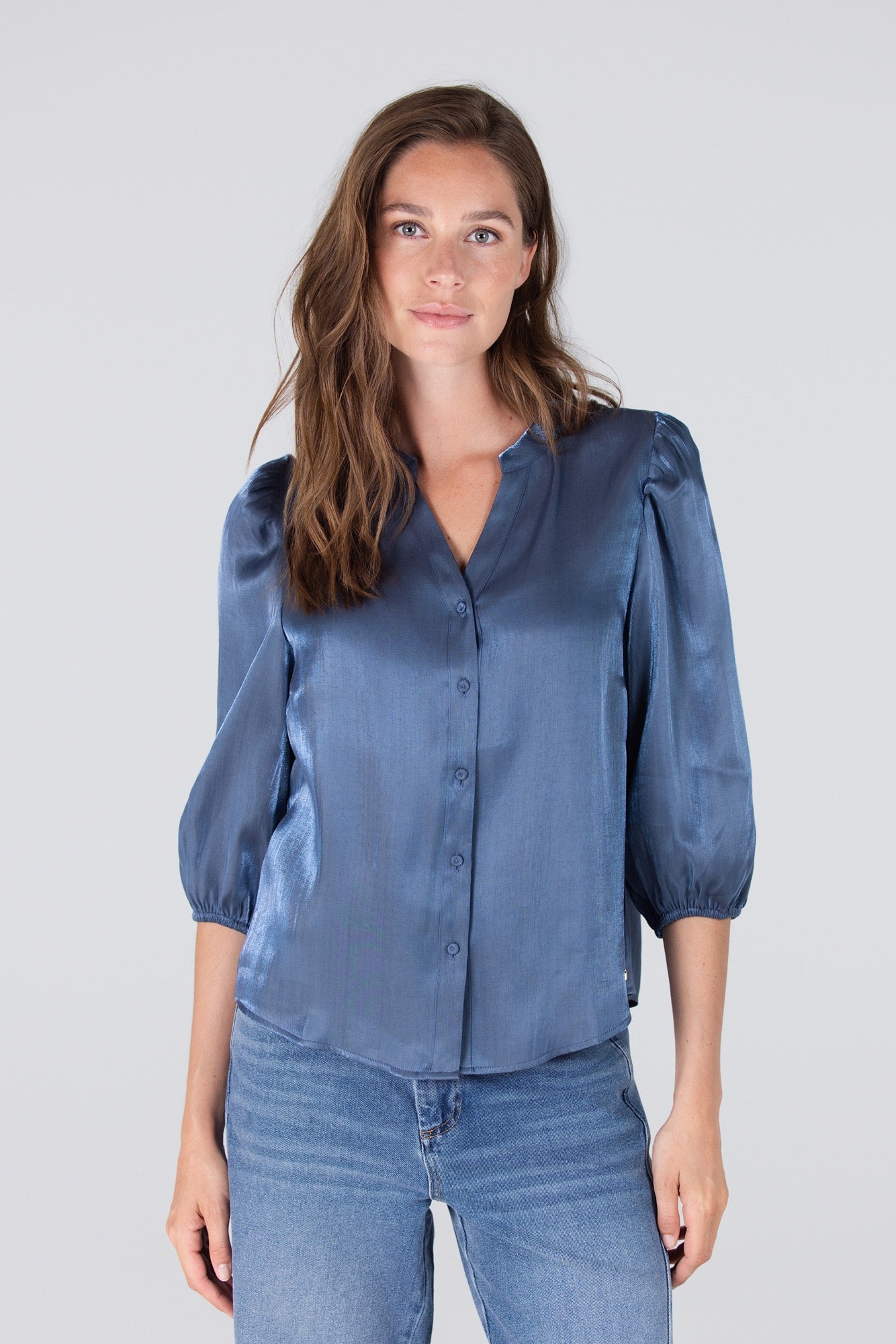 Blouse Bo 3/4 Mouw Blauw Grijs