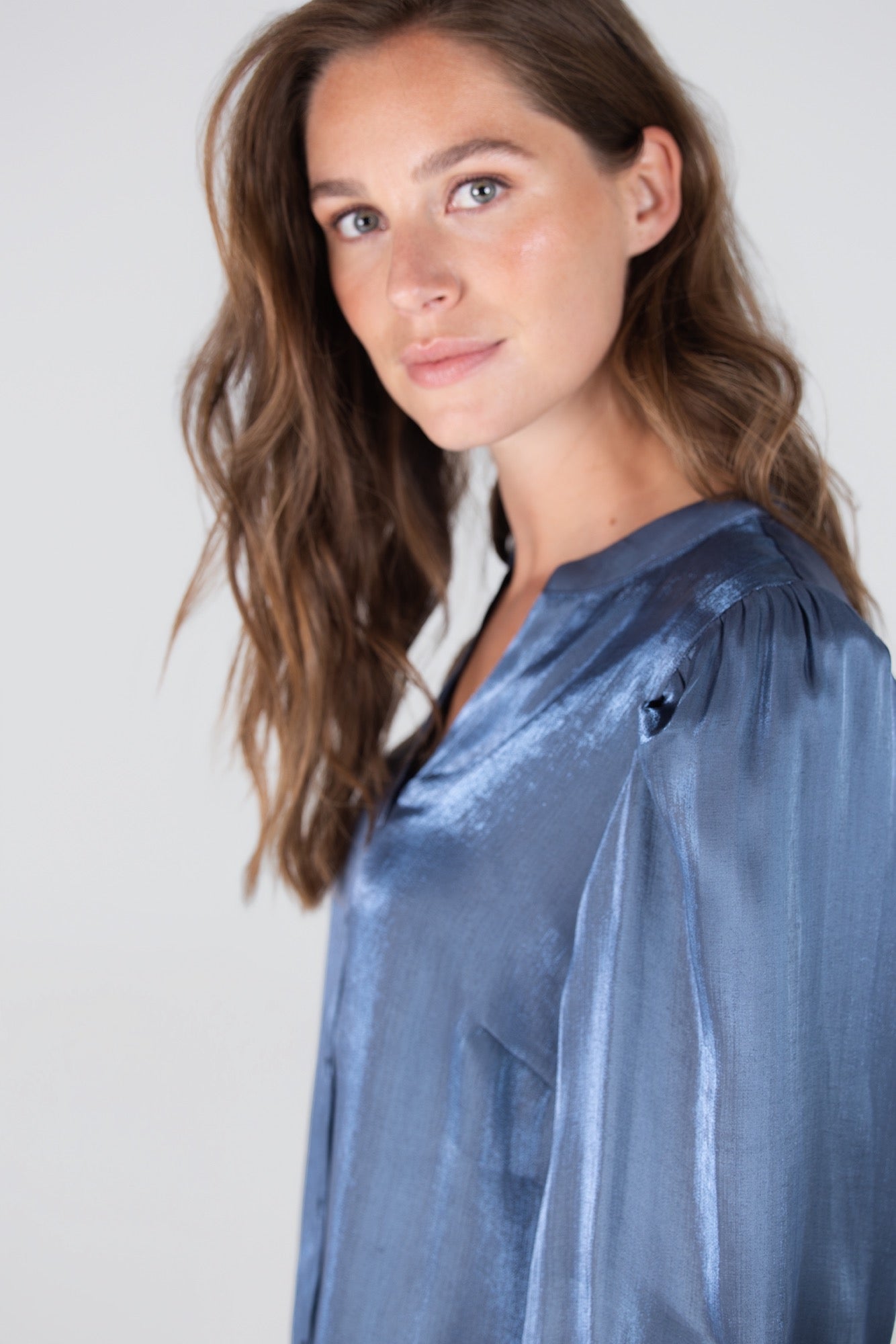 Blouse Bo 3/4 Mouw Blauw Grijs