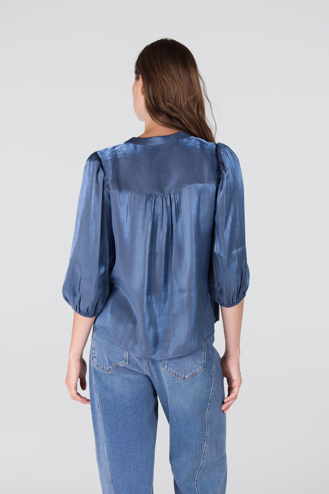 Blouse Bo 3/4 Mouw Blauw Grijs