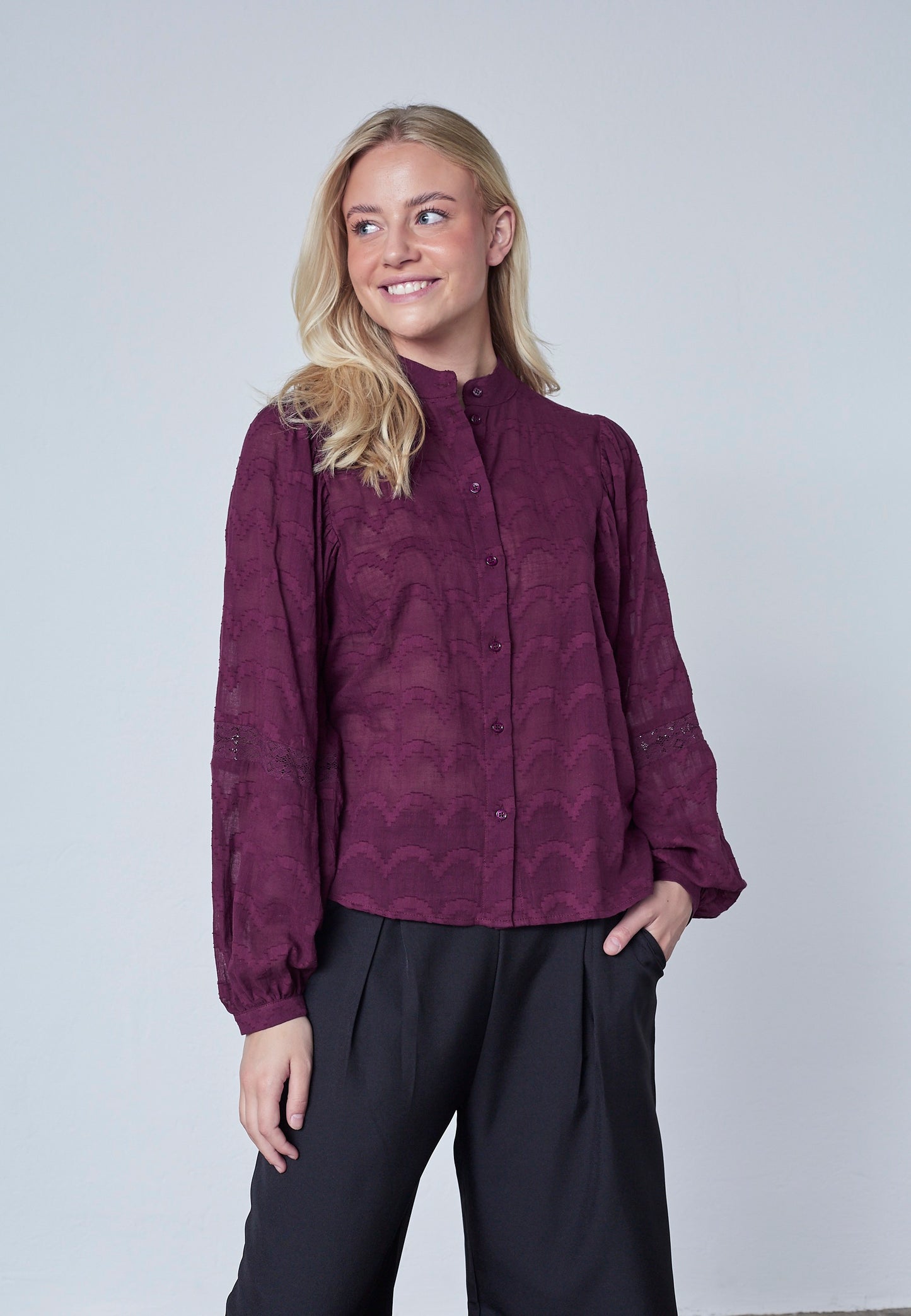 Blouse Etsa Uni Pofmouw Bordeaux