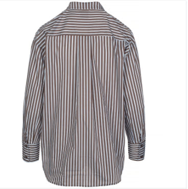 Blouse Gertantu Streep Doorknoop Donkerbruin