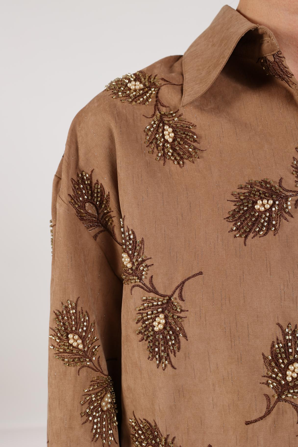 Blouse Iris Embroidery Bruin