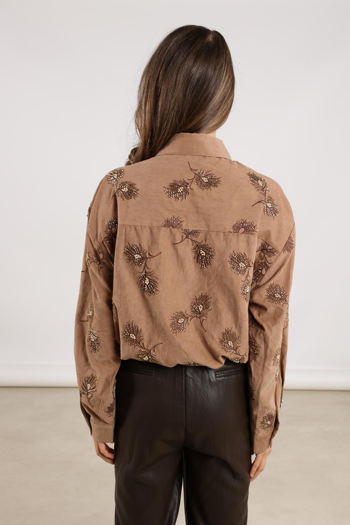 Blouse Iris Embroidery Bruin