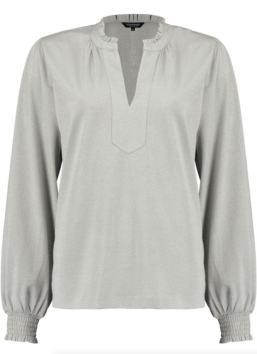 Blouse Jersey Lurex Ruffle Grijs