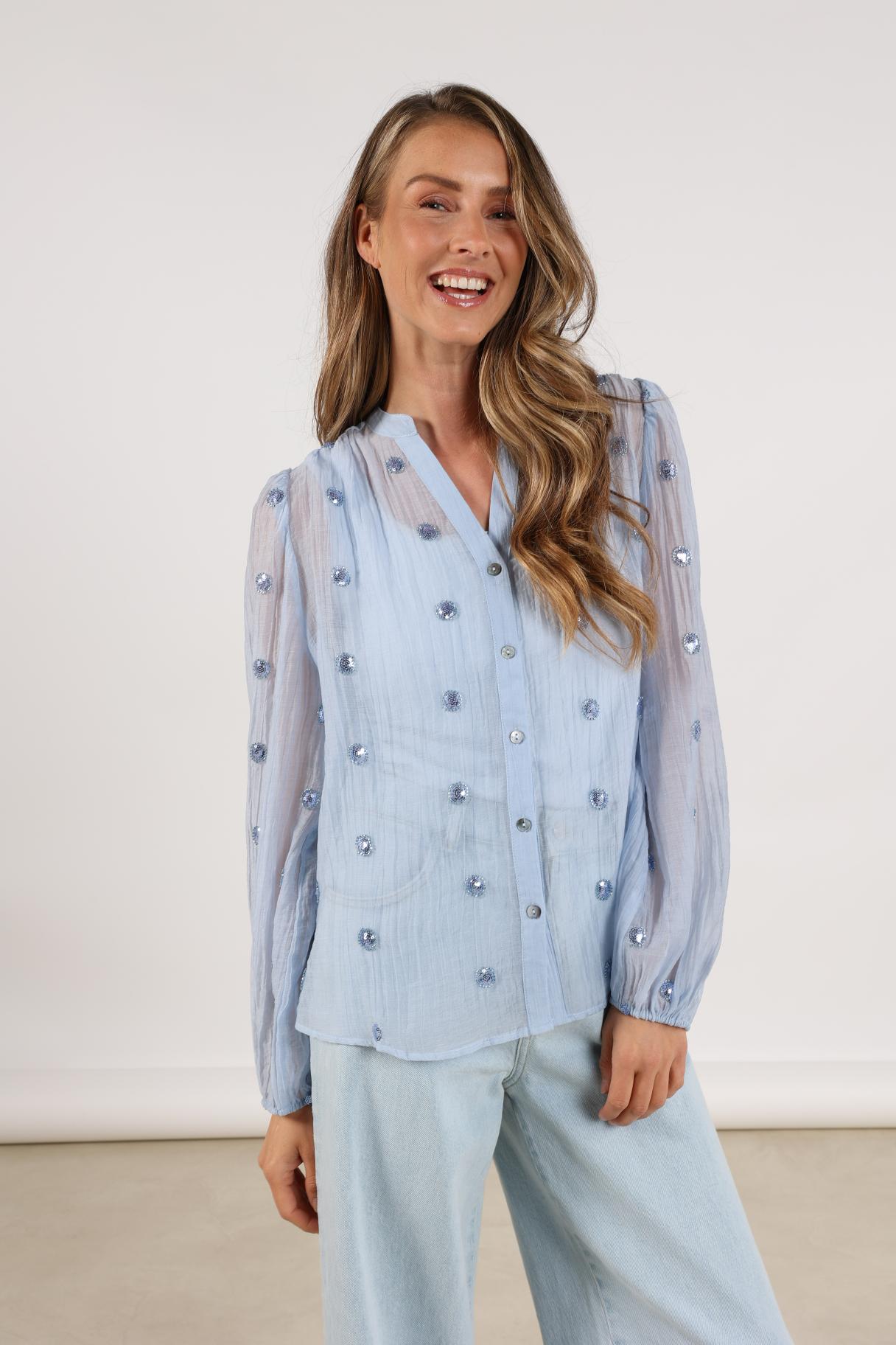 Blouse Rosan Embroidery Blauw