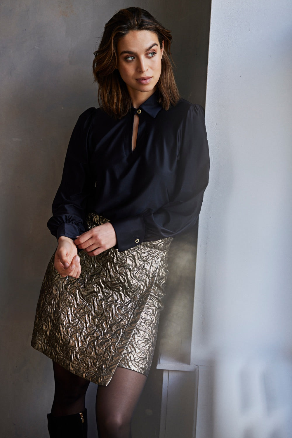Blouse Seda Glans Zwart