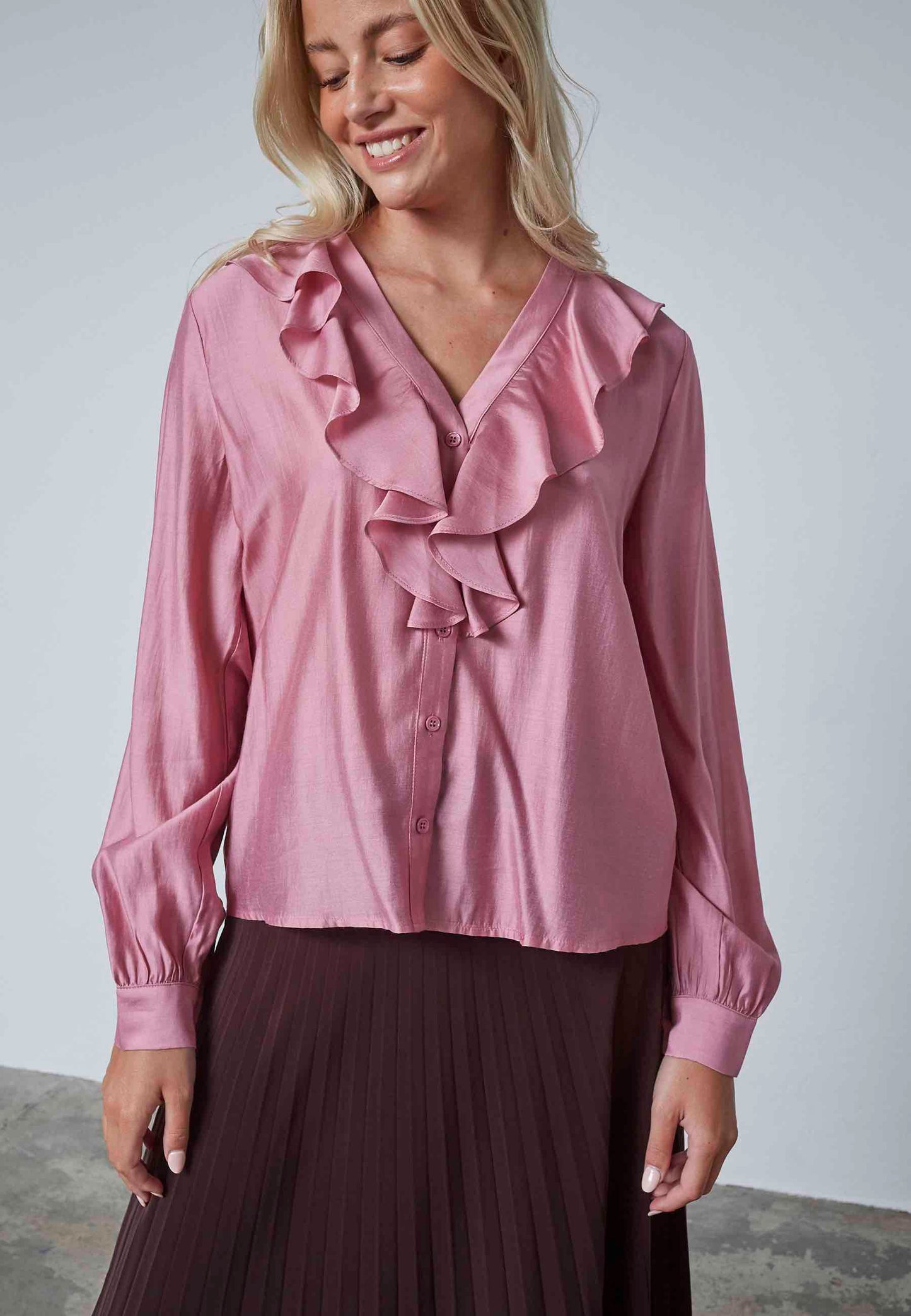 Blouse Velisa Ruche LS Rose