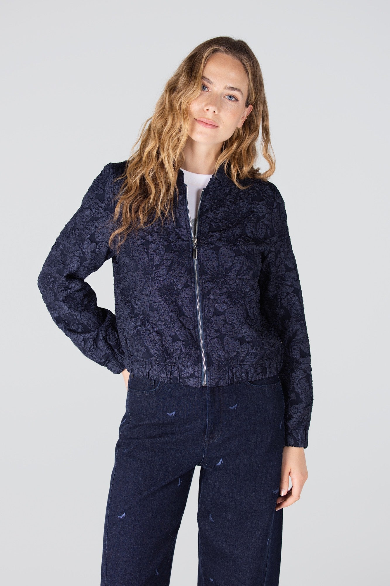 Bomber Josien Flower Donkerblauw