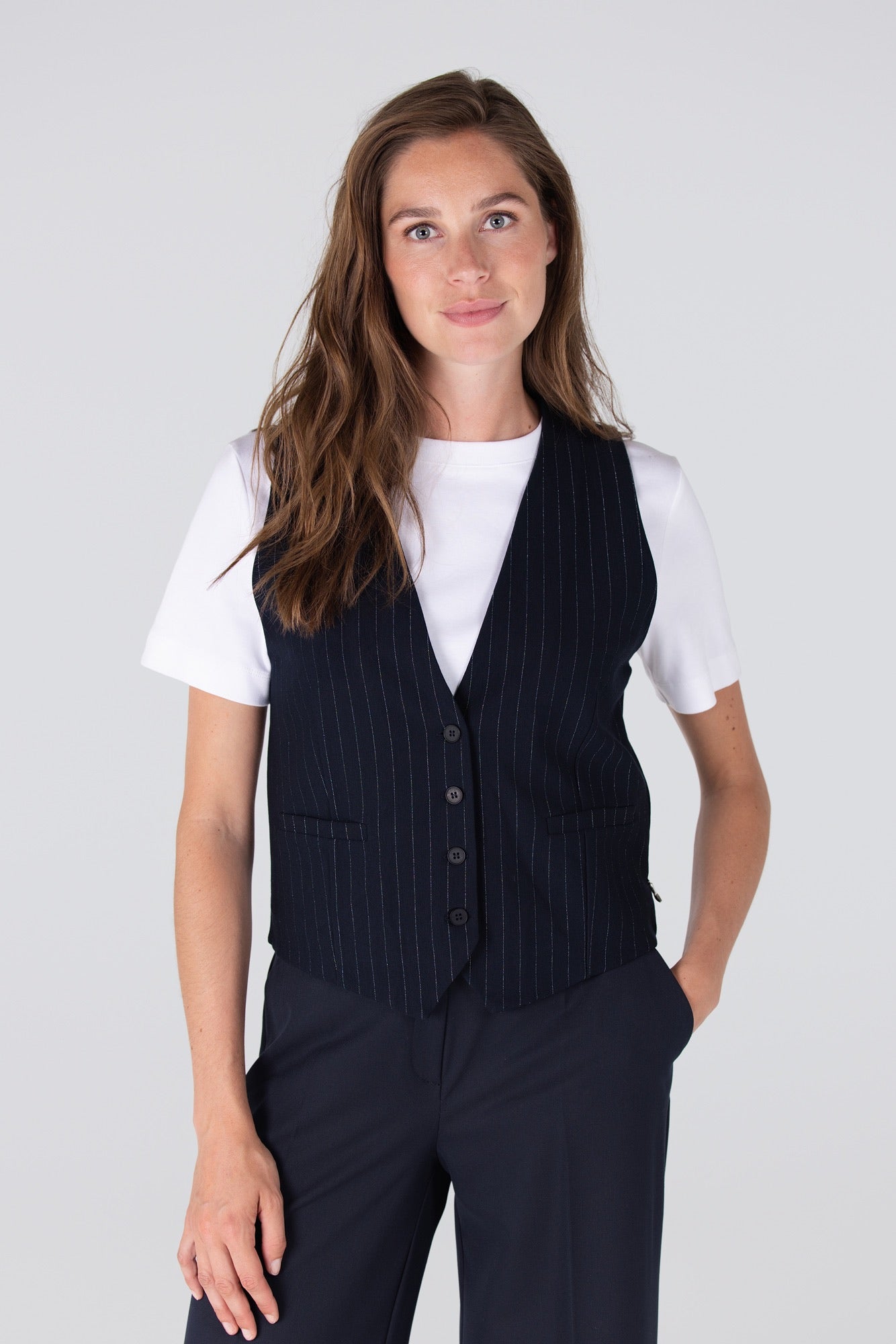 Gilet Coco Stretch Streep Donkerblauw