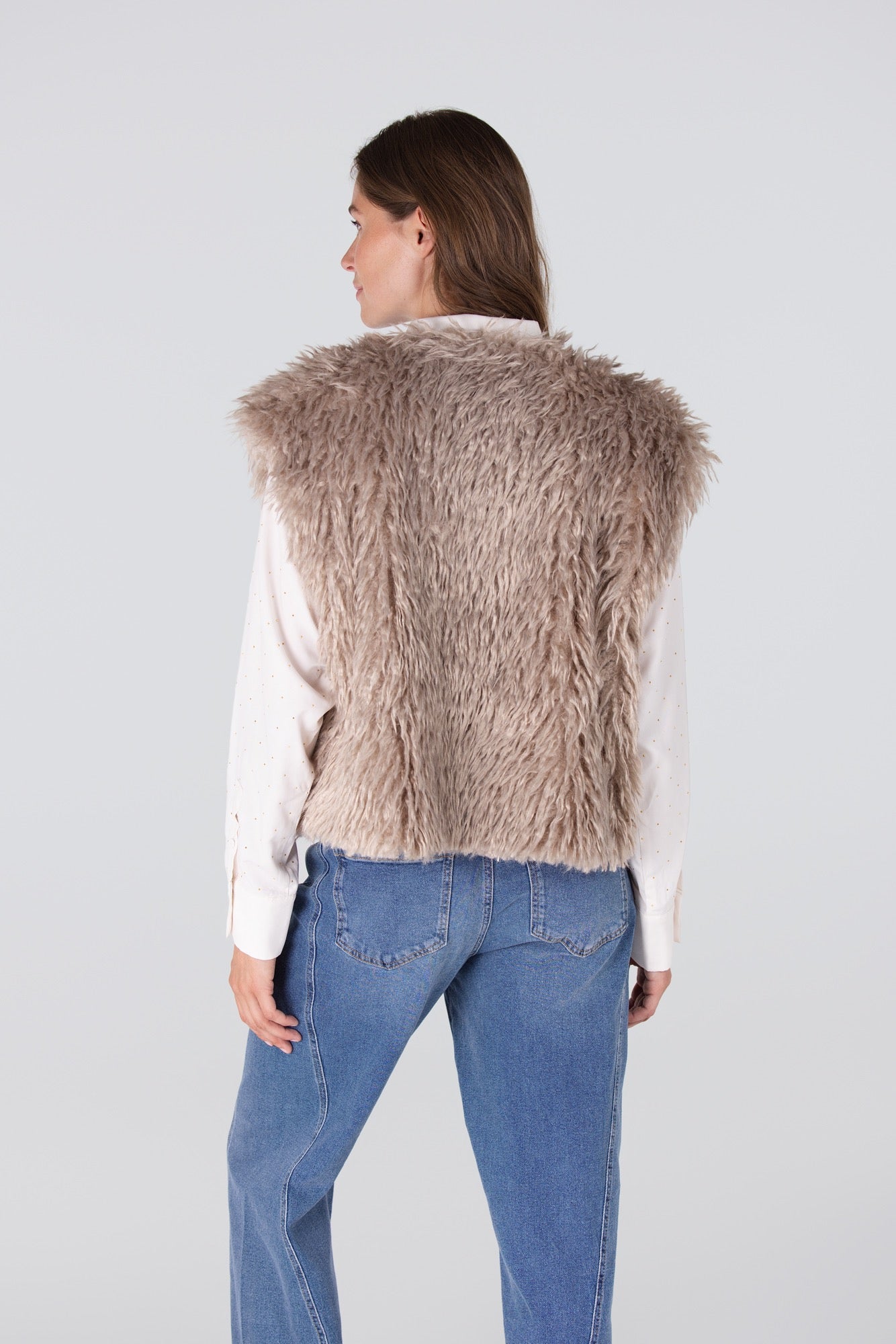 Gilet Fake Fur Harig Zand