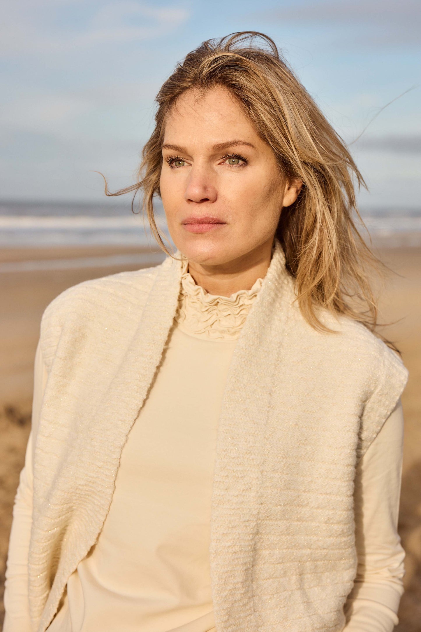 Gilet Knit Metaalgaren Ecru