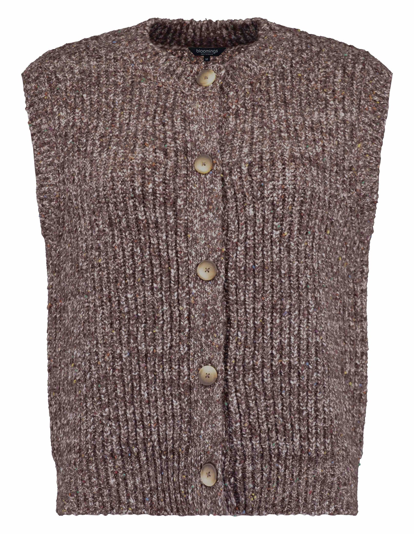Gilet Knopen Gebreid Grof Bruin Melange