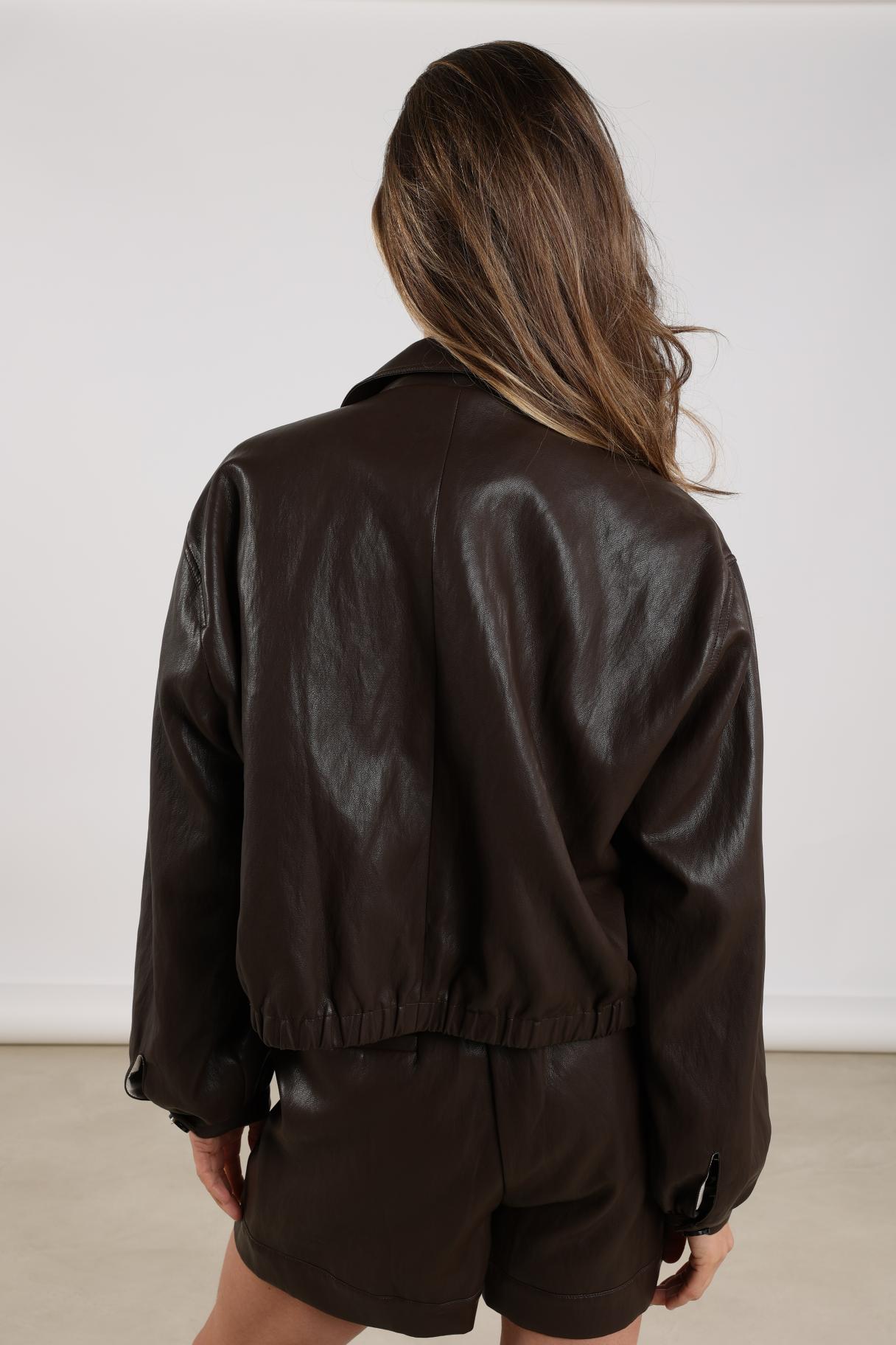 Jas Fiene Leather Look Donkerbruin