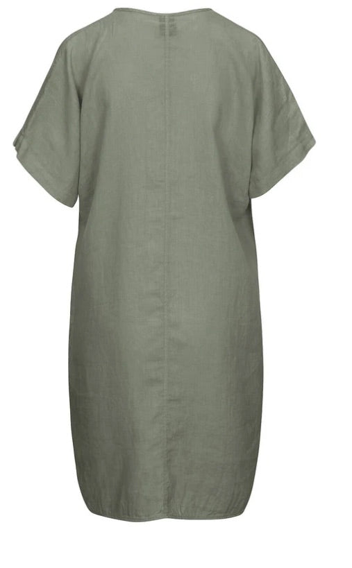 Jurk Helinia Linen V-Hals KM Groen