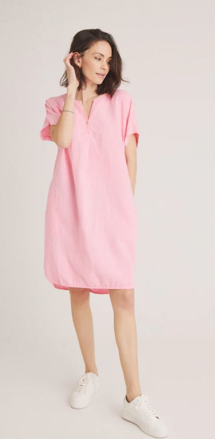 Jurk Helinia Linen V-Hals KM Lichtrose