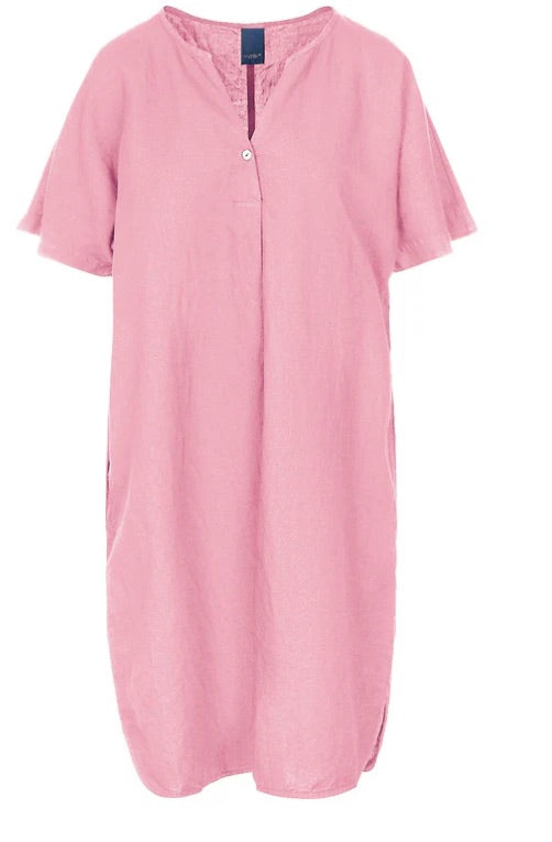 Jurk Helinia Linen V-Hals KM Lichtrose