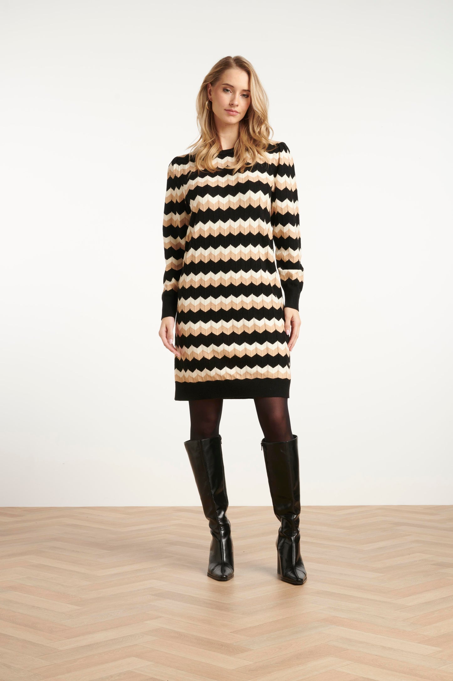 Jurk Zigzag Lurex Zwart / Zand