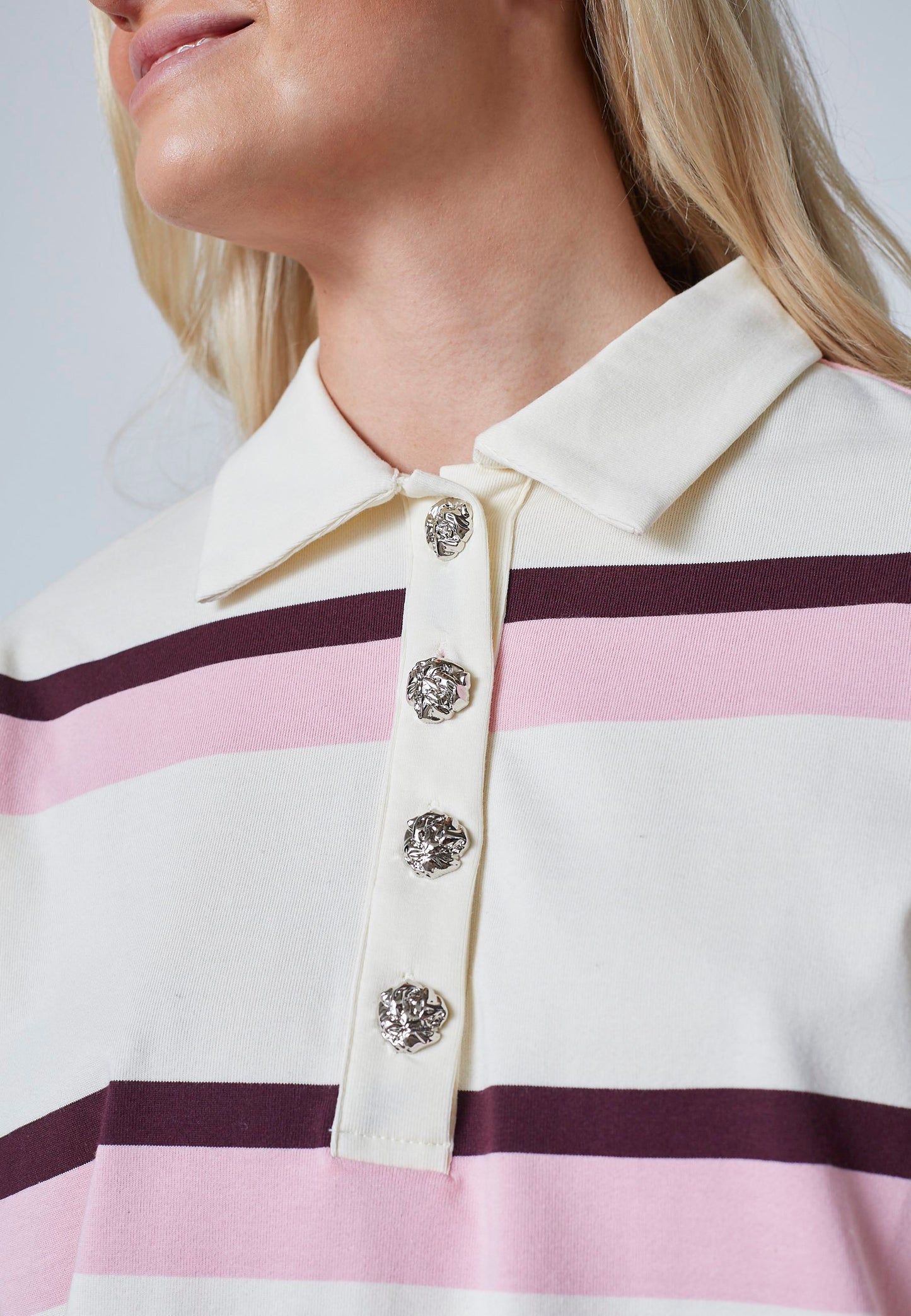 Polo Streep Knopen LS Creme