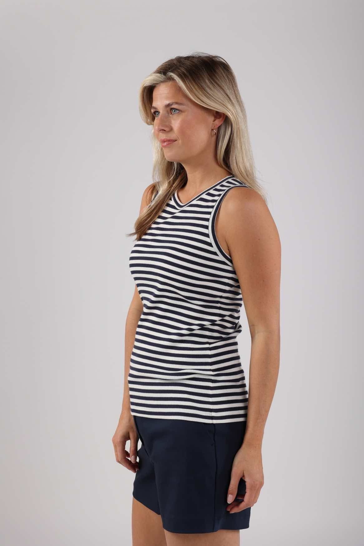 Singlet Stefania Streep Off White / Donkerblauw