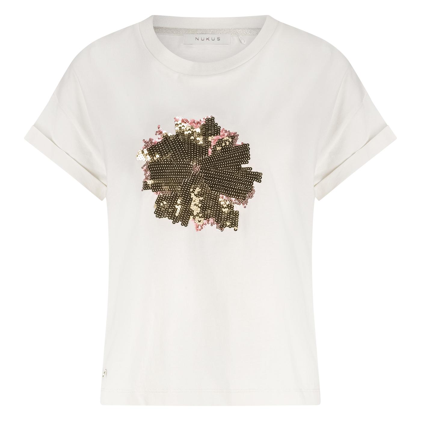 T-Shirt Rimona Paillet Bloem Off White / Gold