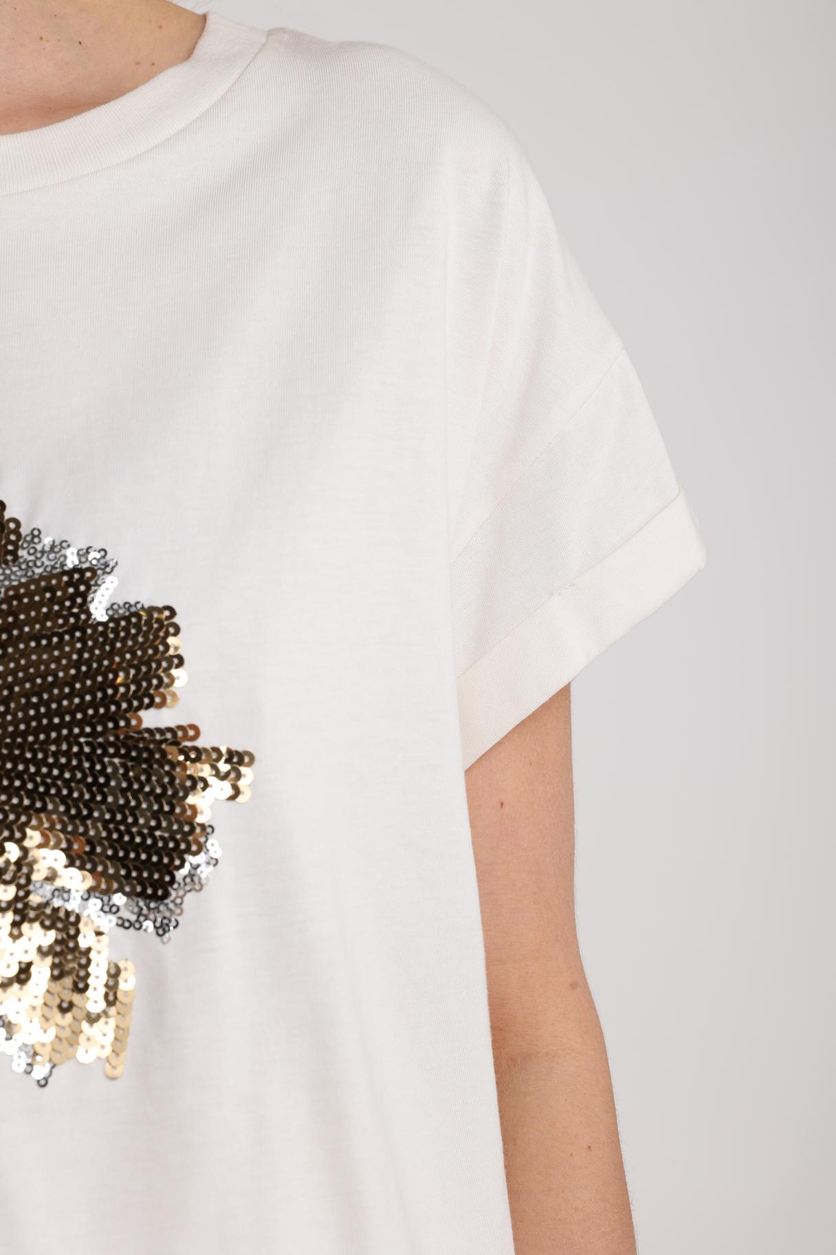 T-Shirt Rimona Paillet Bloem Off White / Gold