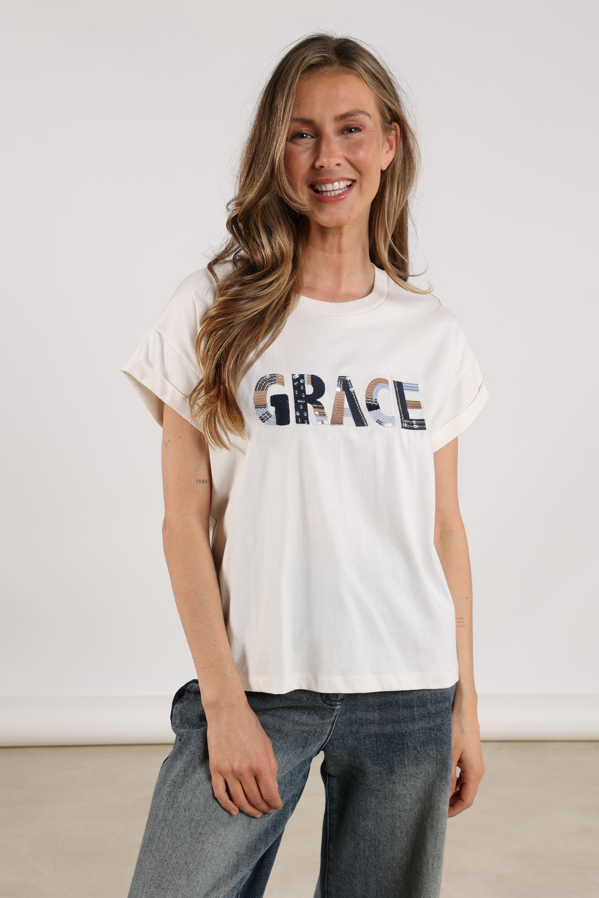T-shirt Grace Off White / Donkerblauw