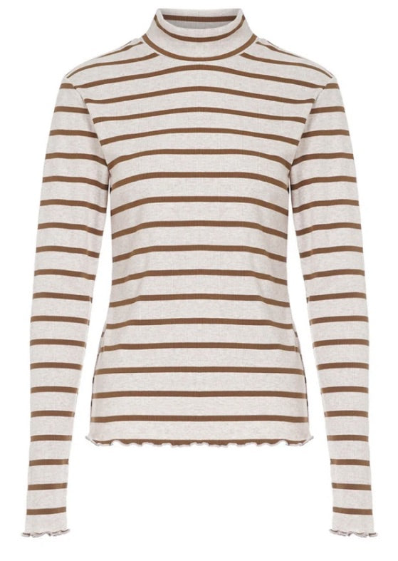 T-shirt Wollenio Streep LS Taupe