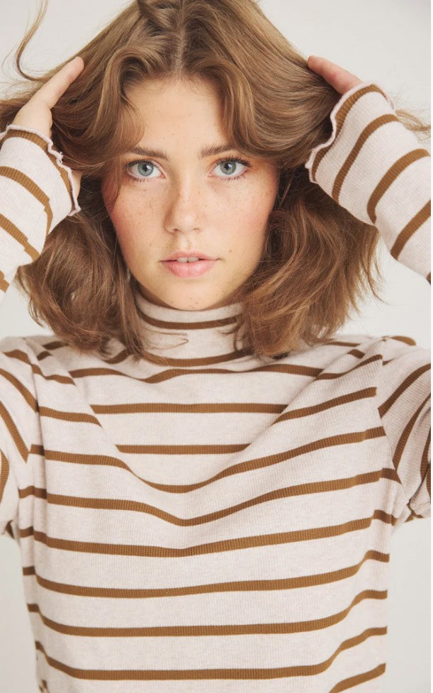 T-shirt Wollenio Streep LS Taupe
