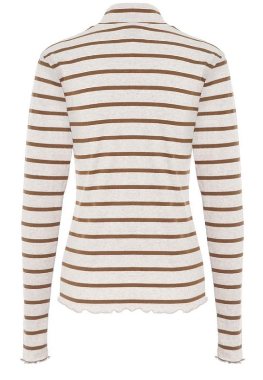 T-shirt Wollenio Streep LS Taupe