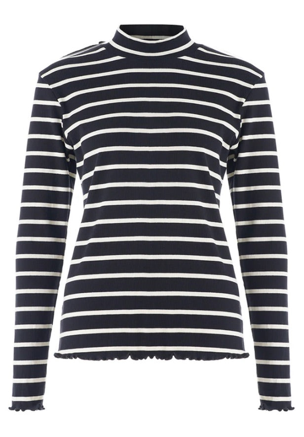 T-shirt Wollenio Streep LS Zwart