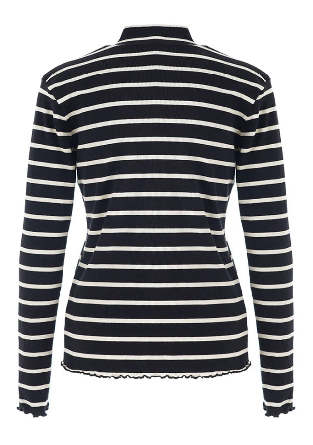T-shirt Wollenio Streep LS Zwart