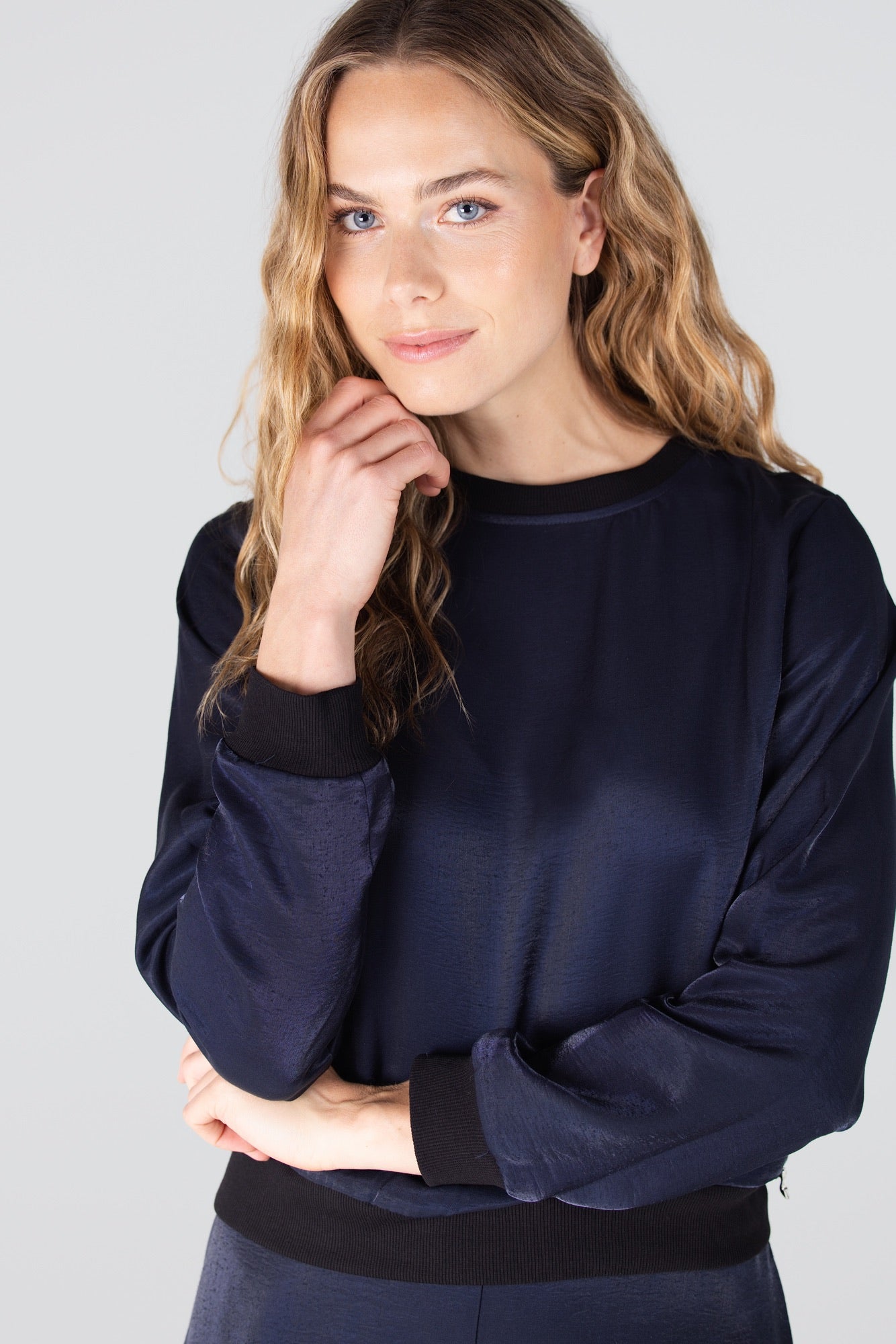 Top Davina Rib Boord LS Donkerblauw