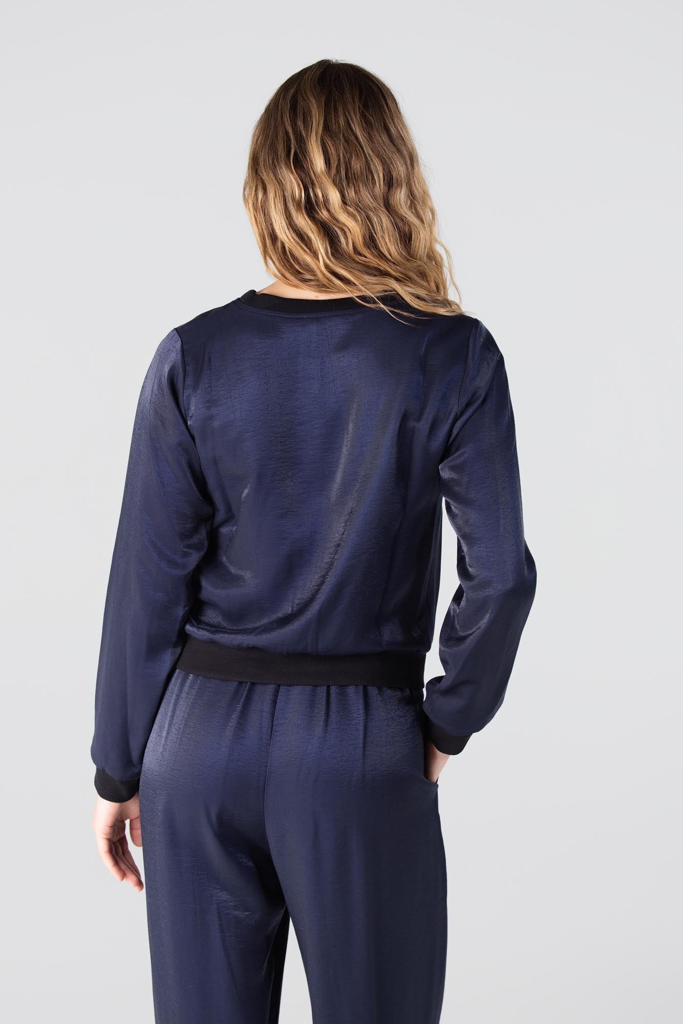 Top Davina Rib Boord LS Donkerblauw