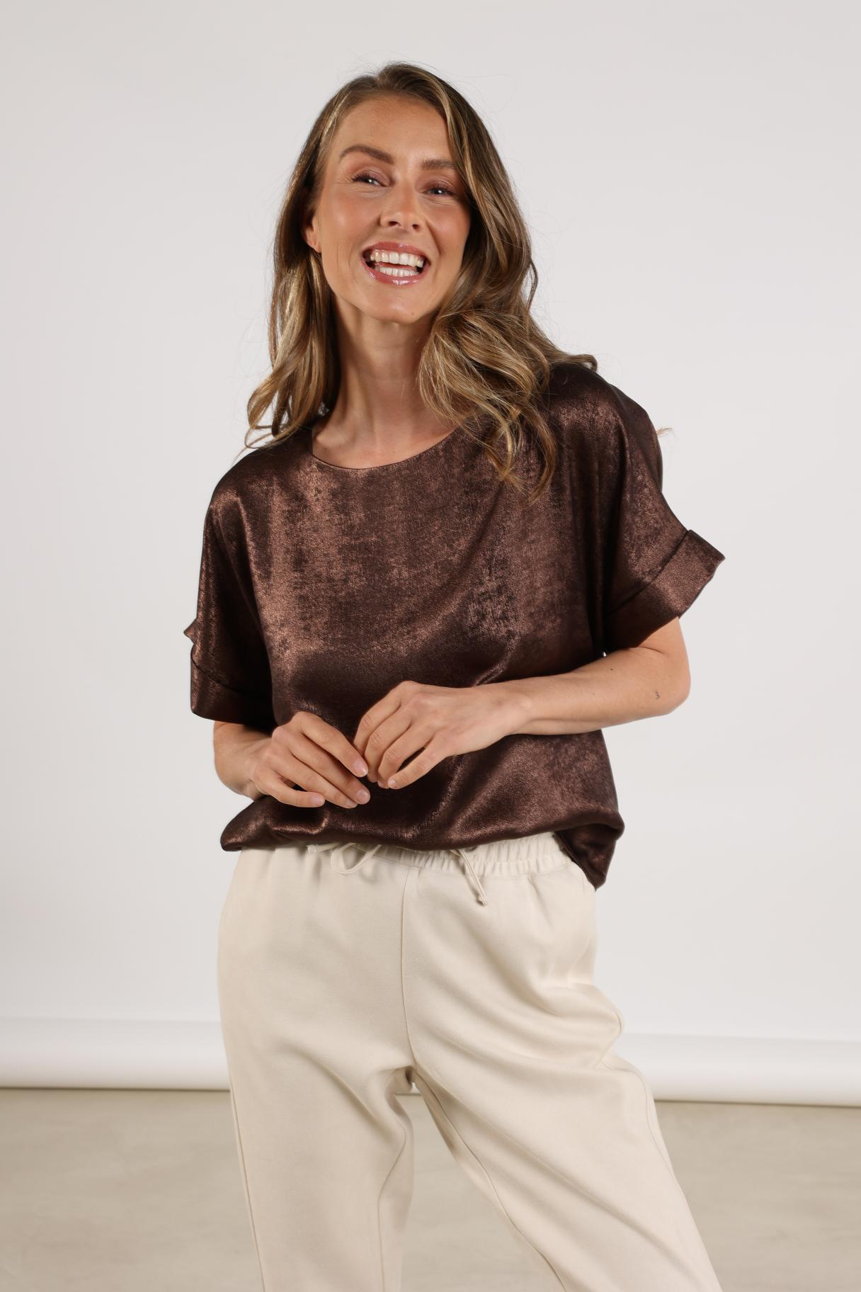 Top Irene Shiny Donkerbruin