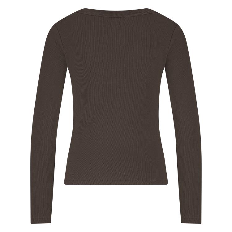 Top Lilia Rib LM Donkerbruin