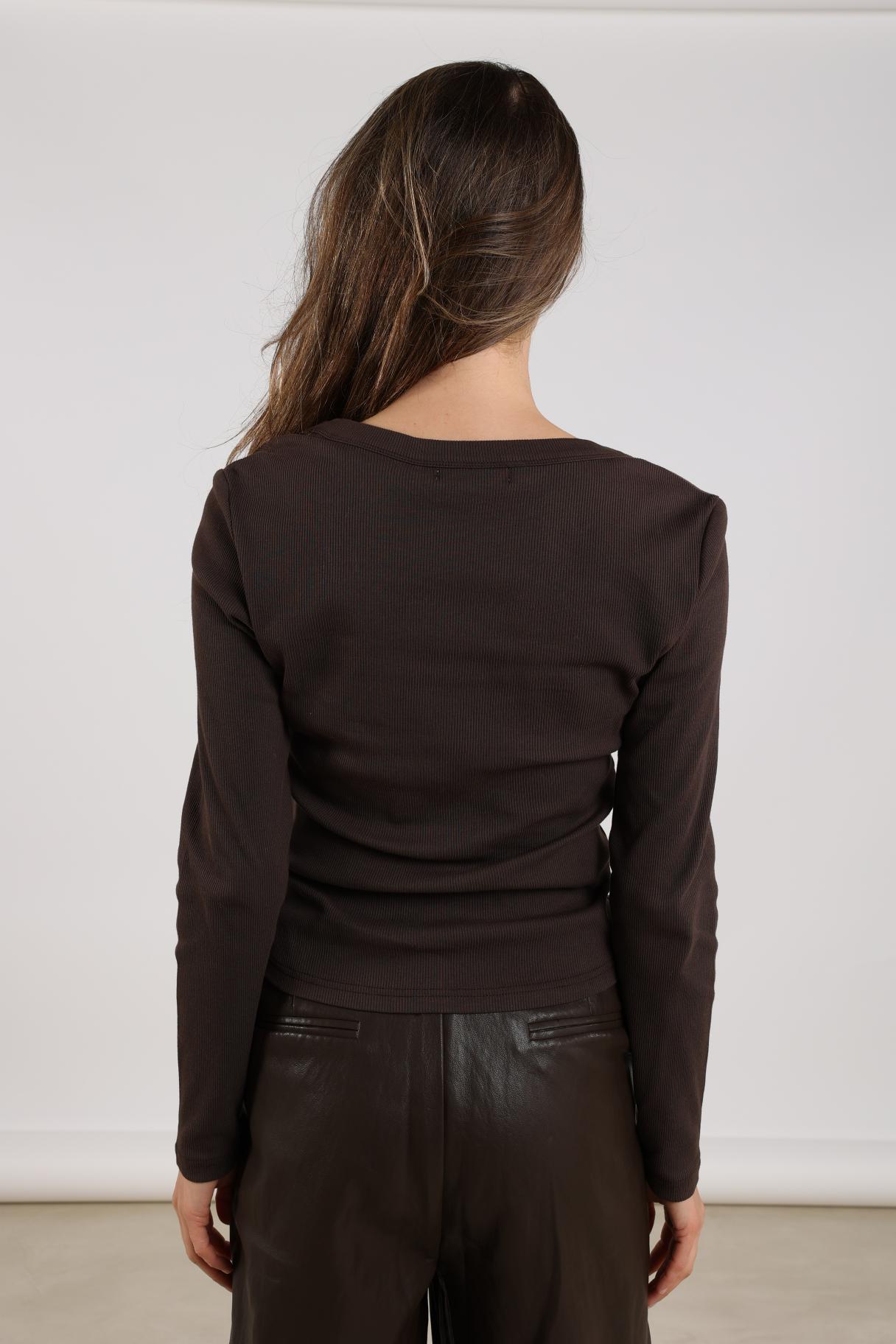 Top Lilia Rib LM Donkerbruin