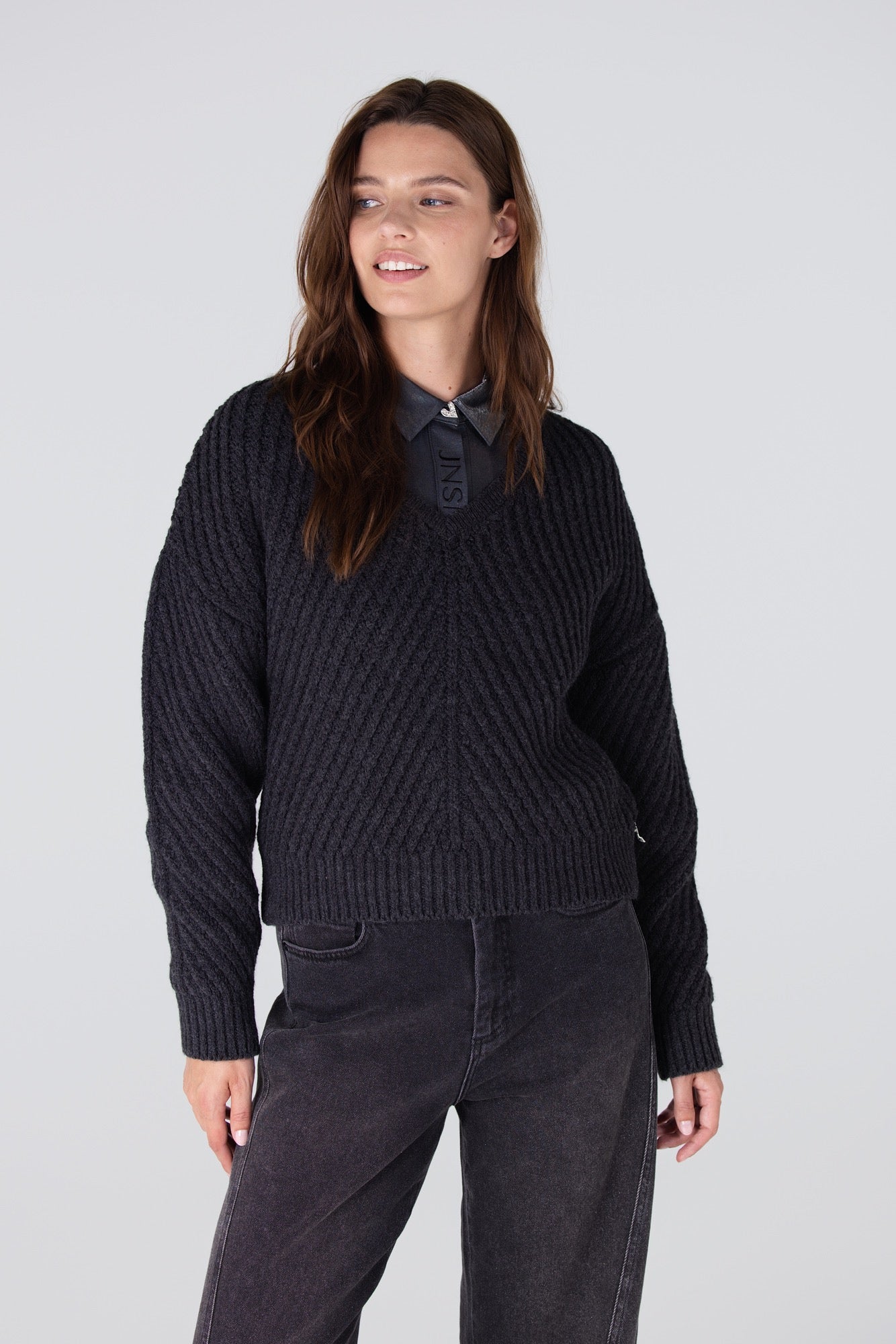 Trui Dawn V-Neck Grof Antraciet
