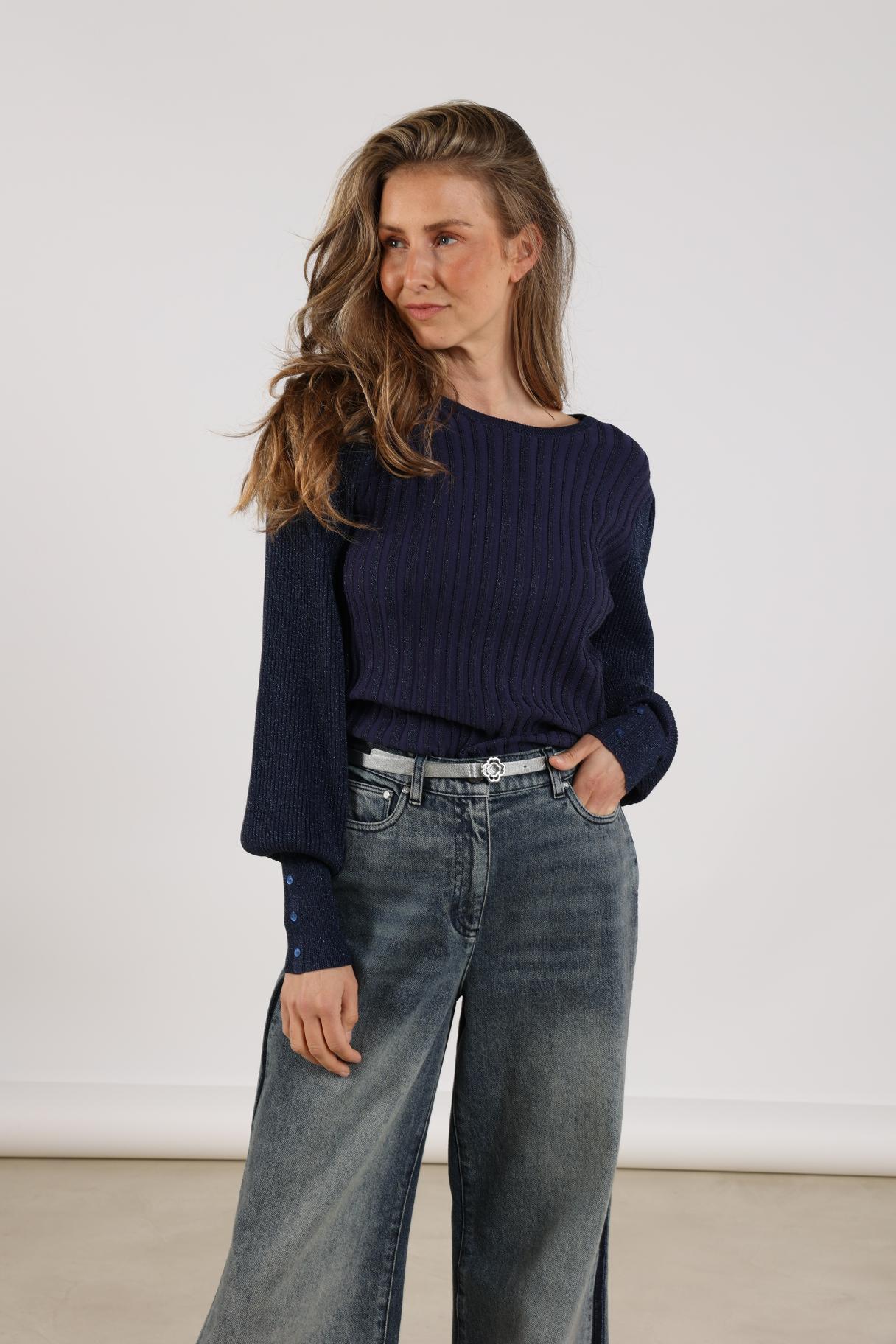Trui Mulberry Lurex Ballon Donkerblauw