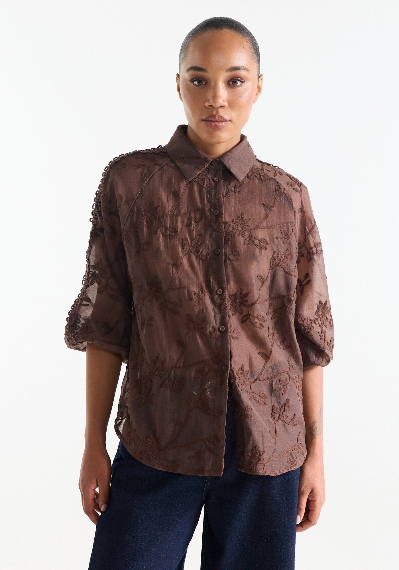 BlouseBisaEmbroidered3_4MDonkerBruin__2