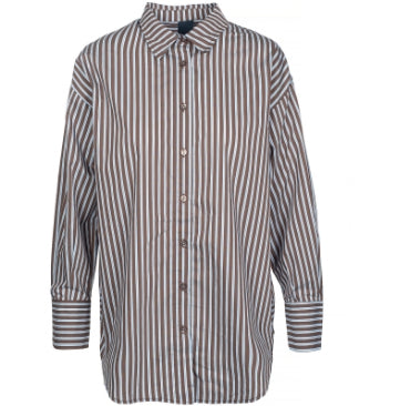 Blouse Gertantu Streep Doorknoop Donkerbruin
