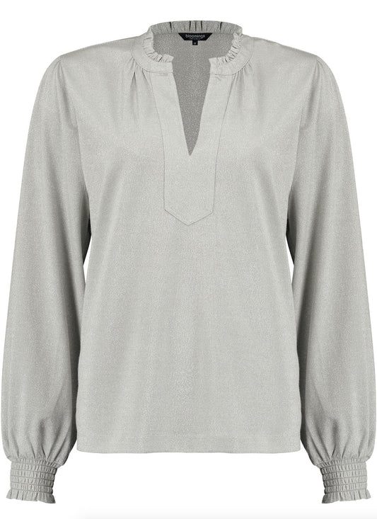 Blouse Jersey Lurex Ruffle Grijs