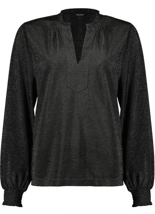 Blouse Jersey Lurex Ruffle Zwart