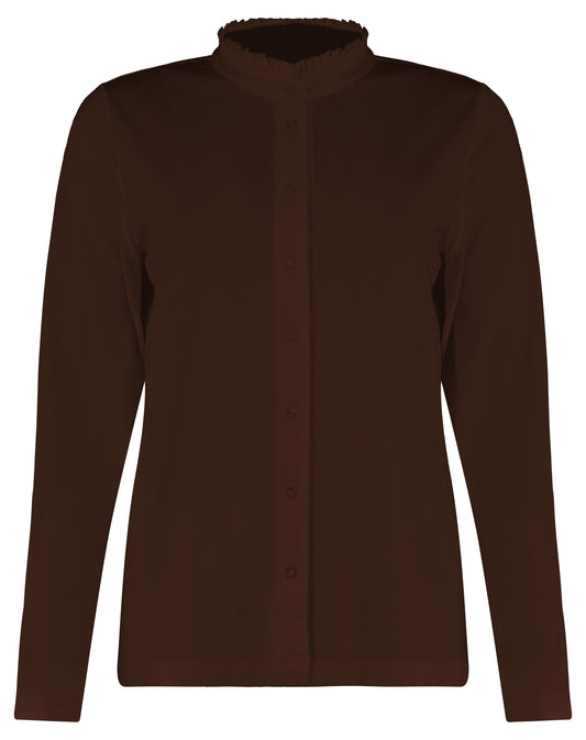 BlouseJerseyRucheKraagBruin__1