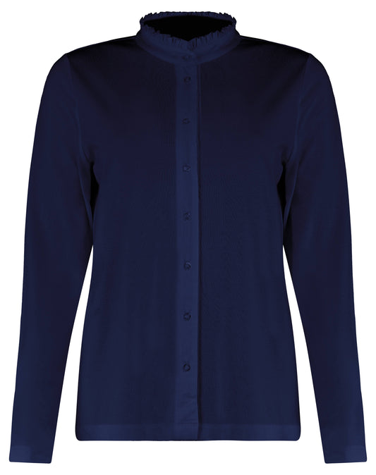Blouse Jersey Ruche Kraag Donkerblauw
