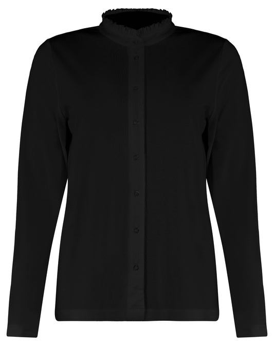 Blouse Jersey Ruche Kraag Zwart