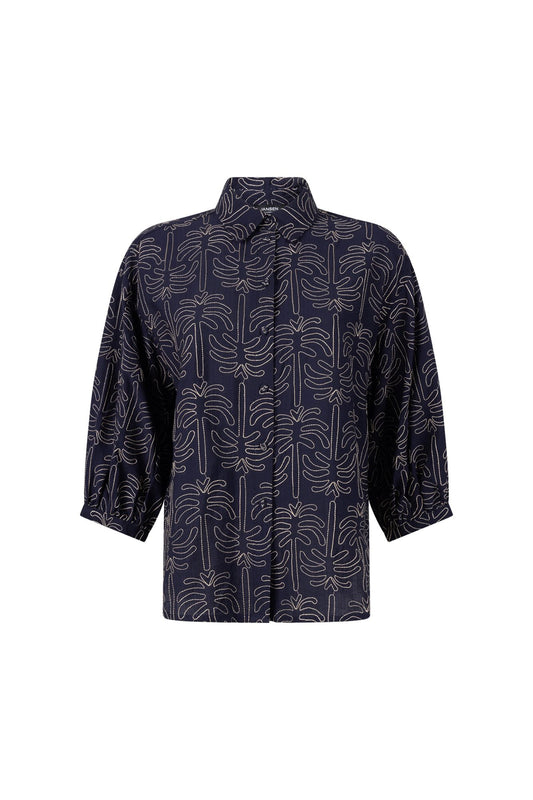 BlouseNuriaPalmboom3_4MDonkerblauw__1