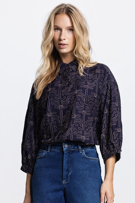 BlouseNuriaPalmboom3_4MDonkerblauw__2