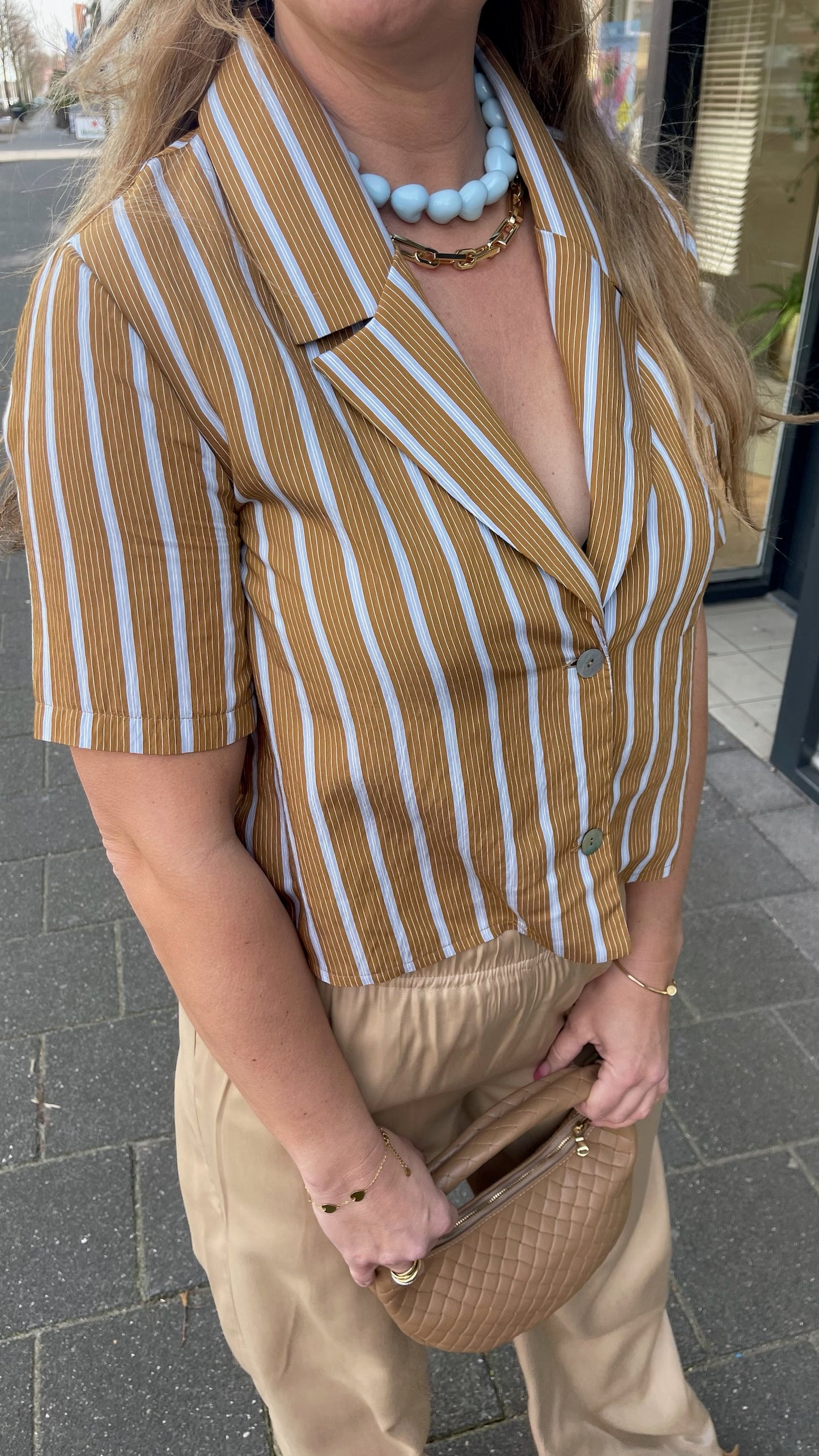 Blouse Streep Lichtblauw KM Camel